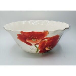Maxcera Red Poppy Serving Bowl Scalloped Edge Floral Design‎ Ceramic 10"